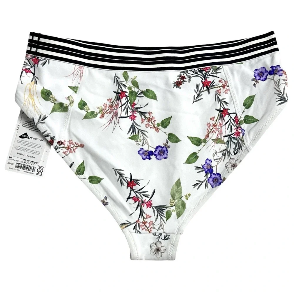 Athleta Women's Gold Coast Floral Band Swim Bikini Bottoms White Size Medium NEW
